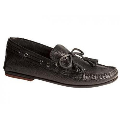 Bacco Bucci "Arena" Black Genuine Calfskin With Tassel & Bow Moccasin Loafer Shoes